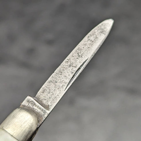英國古董白珍珠貝殼柄雙鋼刃折疊刀